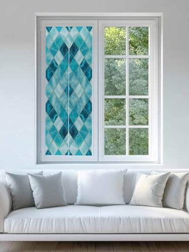 Window Privacy Film Teal Blue Diamond Window Clings for Glass Windows Modern Geometric Lines Windows Film Static Cling Frosted Windows Sticker Covering for Bathroom Living Room Office 23.6"x59" - size: 23.6"x59"