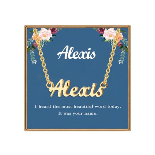 Ldurian Custom Name Necklace, Personalized Name Plate Pendant Necklace Pre Gifts, Charm Pre-made Jewelry for Mom Mama Birthday Anniversary - size: 25 Alexis