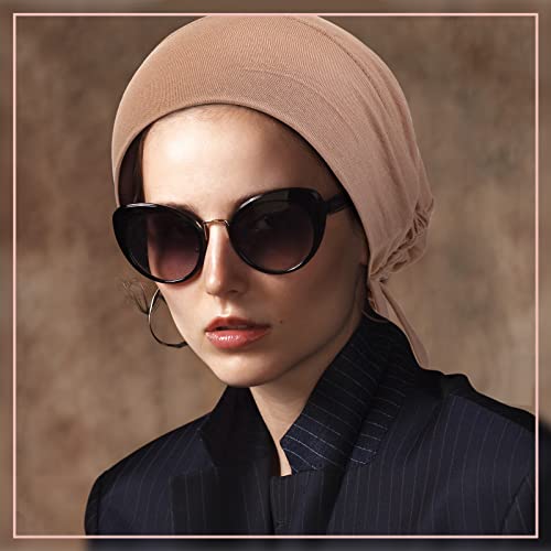 4 Pieces Women Under Scarf Hat Hijab Cap Islamic Muslim Under Scarf Turban Beanie Cap - color: Pink, Brown, Light Grey, White, size: One Size