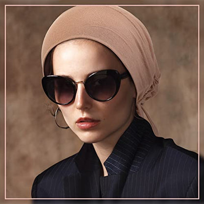 4 Pieces Women Under Scarf Hat Hijab Cap Islamic Muslim Under Scarf Turban Beanie Cap - color: Pink, Brown, Light Grey, White, size: One Size