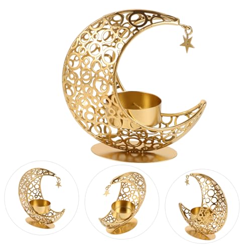 PRETYZOOM Moon Shape Candle Holder Iron Desktop Decor for Home Weddings Parties Middle Eastern Design Versatile Tea Light Stand for Relaxation Ambiance