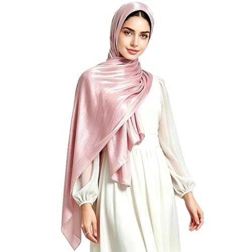 Women Premium Hijab Head Scarf Lightweight Shimmer Scarves Crepe Wedding Shawls and Wraps for Evening Dresses Shiny - color: Deep Pink 12#