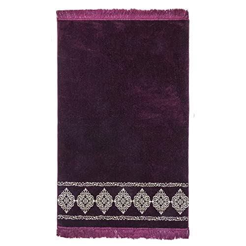 Modefa Turkish Islamic Prayer Rug - Large & Wide Soft Velvet Janamaz - Comfortable Muslim Praying Mat for Men & Women - Ramadan or Eid Gift - with Prayer Beads Tesbih - Grand Plush (Plum) - color: Plum