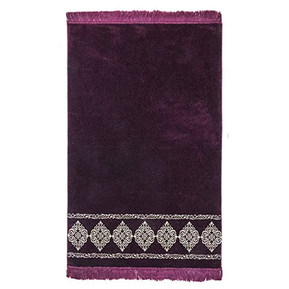 Modefa Turkish Islamic Prayer Rug - Large & Wide Soft Velvet Janamaz - Comfortable Muslim Praying Mat for Men & Women - Ramadan or Eid Gift - with Prayer Beads Tesbih - Grand Plush (Plum) - color: Plum