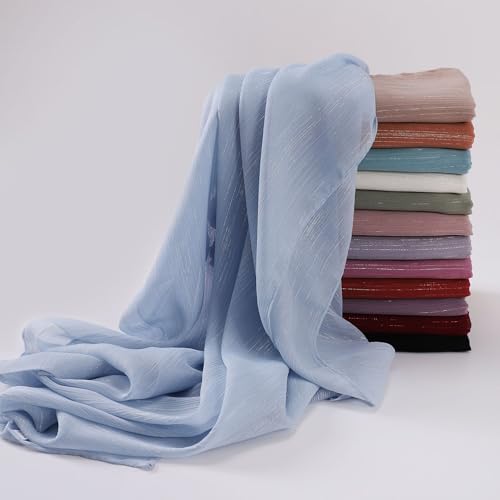 Women Hijab Chiffon Head Scarf Lightweight Shimmer Scarves Crepe Wedding Shawls and Wraps for Evening Dresses Shiny - color: Sky Blue