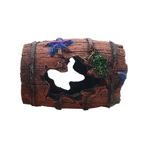 Resin Fish Tank Decor Cave Hideout 10cm Simulated Barrel Aquarium Ornament for Small Fish Freshwater and Saltwater