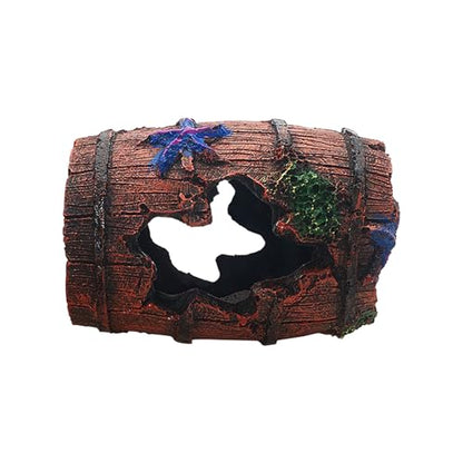Resin Fish Tank Decor Cave Hideout 10cm Simulated Barrel Aquarium Ornament for Small Fish Freshwater and Saltwater