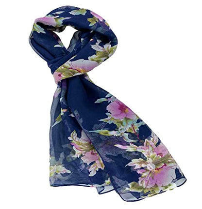 Xyueanlo Scarfs for Women Lightweight Scarves Fashion Print Floral Pattern Scarf Shawls - color: P-navy Blue