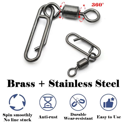 FishTrip 50pcs Fishing Rolling Swivel Power Clips for Rigs Lures | High Carbon Steel, Rust-Proof & Wear-Resistant, Quick Change Clip Snaps for Freshwater Saltwater Rigs Hooks Leaders Weights - size: 3#_50pcs