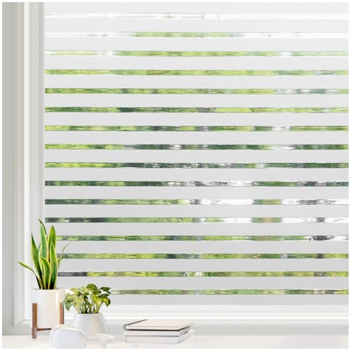 rabbitgoo Frosted Glass Window Privacy Film, Classic Stripe, 17.5" x 78.7" | Reeded Blinds Design, All Day Privacy Shield, Opaque Frosted Cover, Sun Blocking, Static Cling No Glue, for Home, Office - color: Classic Stripe, size: 17.5" x 78.7"