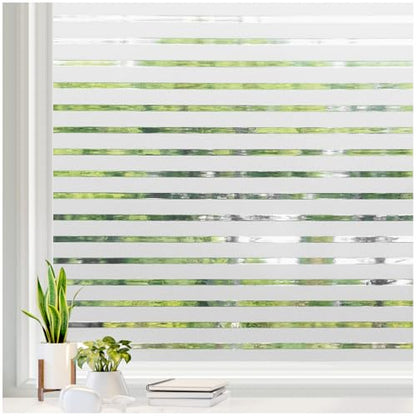 rabbitgoo Frosted Glass Window Privacy Film, Classic Stripe, 23.6" x 157.4" | Reeded Blinds Design, All Day Privacy Shield, Opaque Frosted Cover, Sun Blocking, Static Cling No Glue, for Home, Office - color: Classic Stripe, size: 23.6" x 157.4"
