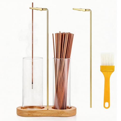 Glass Incense Holder, 2 in 1 Hanging Incense Burner Holder with Ash Catcher & Storage | Cute Boho Decor for Meditation, Yoga, Spa | Stick Incense Holder, Censer, Incense Tray Alternative (Natural) - color: Natural Wood