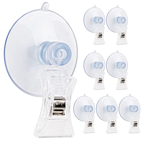 AUEAR, 8 Pack Clear Suction Cup Clips Round Clamp Holder Fishes Veggie Seaweed Feed Clip Advertising Pop Stand for Display Business Cards Home Office Accessories