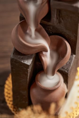 Unique Cascading Basins Ceramic Waterfall Incense Holder, Paired with a Pack of Backflow Incense Cones. (Primary) - color: Primary