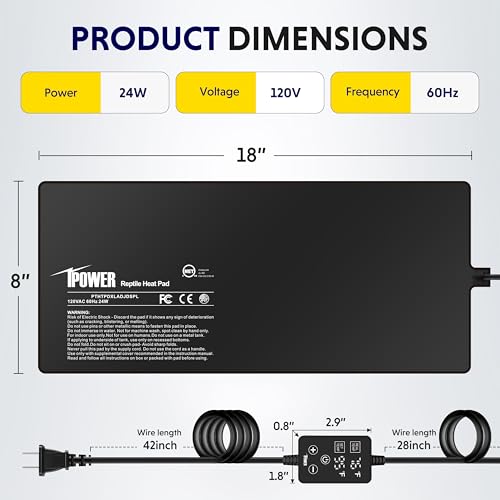 iPower 8 by 18 Inch 24W Reptile Heating Pad with Adjustable Thermostat, Under Tank Warmer Terrarium Heat Mat for Turtles/Snakes/Lizards/Frogs, 2 Pack - size: 8" x 18", style: 2 Pack Heat Pad - New