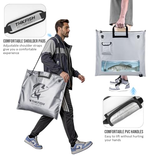 THKFISH Fish Tournament Weigh in Bag for Bass Fishing with Leakproof Zipper | Heavy Duty Live Fish Bags for Caught Fish with Waterproof Zipper and Mesh Liner,Puncture Resistant - color: Silver-25×23in with Net