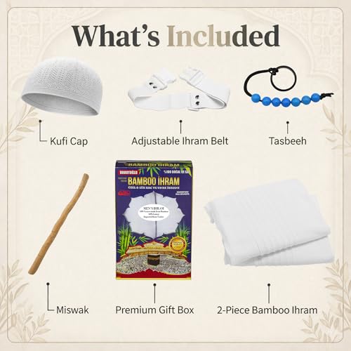 Modefa Islamic Men's Ihram for Umrah Men - Hajj Umrah Essentials - Ehram Ahram for Hajj 2 Piece Set - Seamless Viscose Made from Bamboo + Cotton Ihram Towel Set 110 x 220cm (Combo: 5 Piece) - color: Combo: 5 Piece