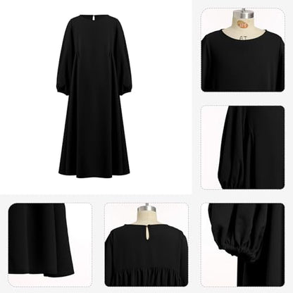 Kids Girls Muslim Abaya Long Lantern Sleeve Robe Maxi Dress Dubai Islamic Pleated Prayer Dress Full Cover Kaftan Casual - color: Black, size: 4-5T