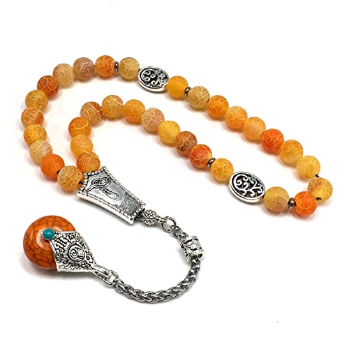 -Gentle Men Collection- Prayer Beads-Worry Beads-Tesbih-Tasbih-Tasbeeh-Misbaha-Masbaha-Subha-Sebha-Rosary (Natural Weathered Dark Orange Agate -8 mm 33 Beads-) - color: Natural Weathered Dark Orange Agate -8 mm 33 beads-