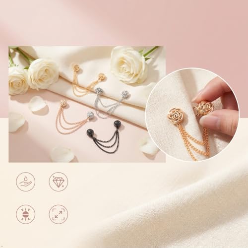 12 Pcs Magnetic Clothing Clips with Chain, Small Strong Magnet Shirt Clips for Women, Reusable Magnetic Pins for Clothes, Sleeves, Pants, Hijabs, and Scarfs