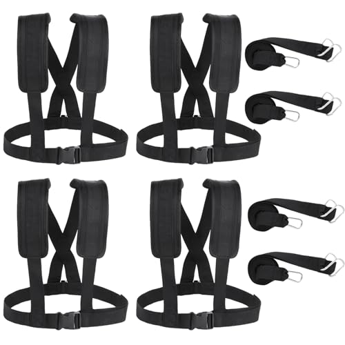 4 PCS Sled Harness for Exercise, Physical Football Running Resistance Training Rope Kit, Tire Pulling Harness Fitness Workout Assistance Equipment Trainer with Adjustable Padded Shoulder Strap