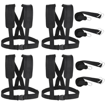 4 PCS Sled Harness for Exercise, Physical Football Running Resistance Training Rope Kit, Tire Pulling Harness Fitness Workout Assistance Equipment Trainer with Adjustable Padded Shoulder Strap
