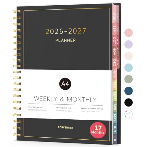 Aug 2026 - Dec 2027 Planner, Forvencer 17 Month Academic Planner 2026-2027, 8.5" x 11", Calendar Planner Weekly and Monthly, Daily Agenda Book, College School Supplies for Student Teacher, A4, Black - color: Black, size: 8.5" x 11"