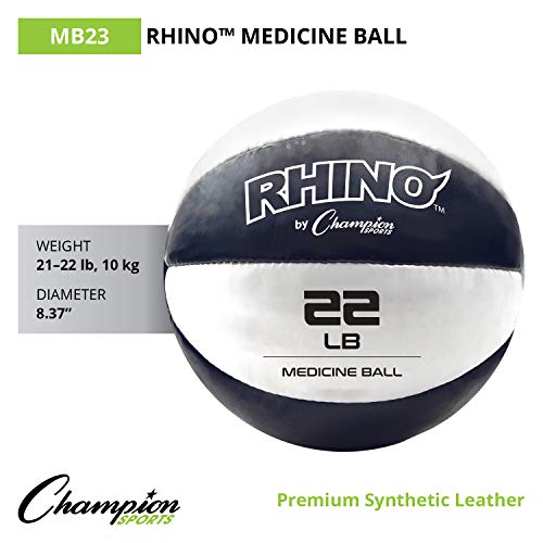 Champion Sports Leather Medicine Balls – Durable Weighted Balls for Strength, Core & Conditioning Training - style: Black (21-22 lbs)