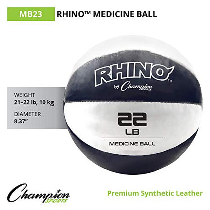 Champion Sports Leather Medicine Balls – Durable Weighted Balls for Strength, Core & Conditioning Training - style: Black (21-22 lbs)