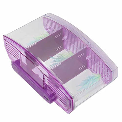 Small Fish Isolation Fish Tank, LED Acrylic Aquarium Fish Tank, Transparent Fish Isolation Box with 2 Isolation Plates for Small Fishes Betta Shrimp Guppy (Lightpurple)