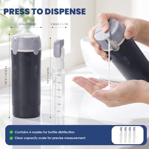 4 in 1 Travel Dispenser Bottle,4 Pack 30ML Travel Bottles for Toiletries, Leak Proof Travel Size Containers (Black, OneSize) - color: Black