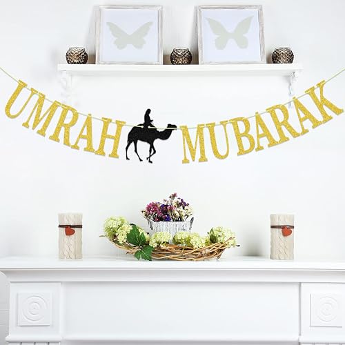 Umrah Mubarak Banner, Happy Eid Decorations Banner, Eid Festival Muslim Islam Party Decoration Supplies, 2023 Hajj Mubarak Umrah Mubarak Islamic Party Decoration Supplies…