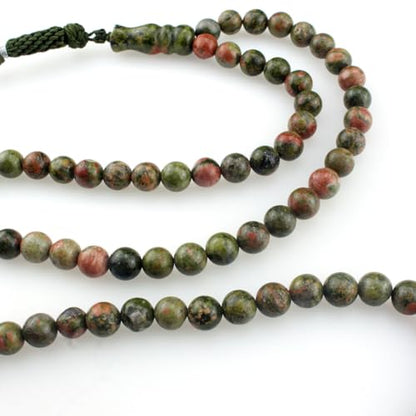 Muslims Islamic Dhikr 99 Tasbeeh Tasbih Prayer Beads, Flower Green Stone Beads with Tassel
