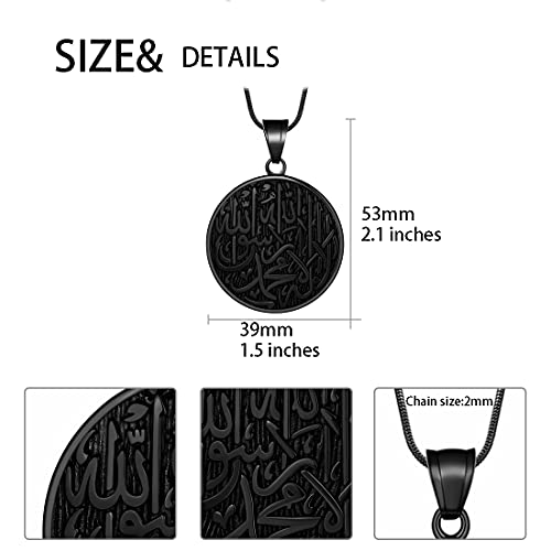 Hipunk Men Islamic Pendant Necklace - Muslim Allah Necklace Allah Necklace Mens Muslim Islam Pendant 316L Stainless Steel Islamic Arabic Gift Black Gun/18K Gold Plated Islam Jewelry SP0049 - color: black