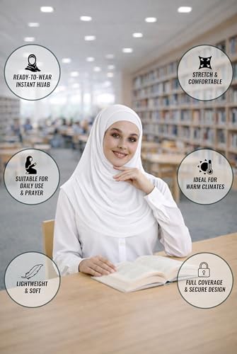 ihvan online, Hijab Scarves for Women, Ready to Wear, Lightweight and Comfortable Headscarf, Instant Turban, Jersey, Presewn - color: White