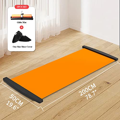200 * 50cm Slide Board with Shoe Cover Slimming Exercise Guide Slide Mat for Leg Pot Training Fitness and Athletic Training(Orange) - color: Orange