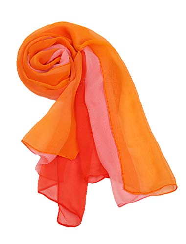 uxcell Women'sChiffon Sheer Long Scarf Silky Gradient Party - color: Red Orange Pink