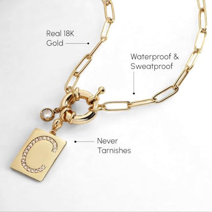 Mint & Lily Gold Initial Necklace for Women – 18K Gold Plated 24” Paperclip Chain with Sparkling Letter Pendant - style: Letter: H