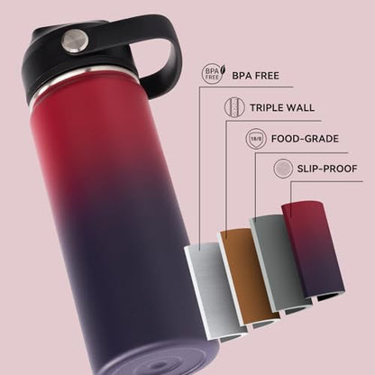 Fijinhom 18oz Insulated Stainless Steel Water Bottle, Wide Mouth Double Wall Vacuum, Silicone Straw, Sweat & Leak Proof, BPA Free Insulated Water Flask for Travel, Keep Cold 24h Hot 12h, Red - color: Red, size: 18 Ounces