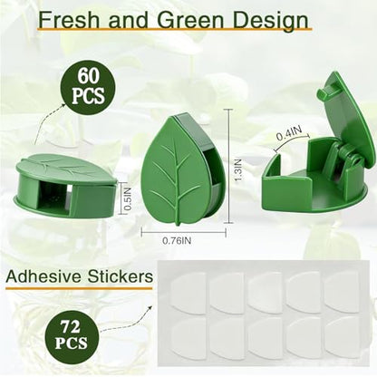 HNHMT 60 pcs Plant Wall Clips with 72 Pieces Acrylic Adhesive Sticker - Plant Climbing Wall Fixture Clips Plant Fixer Invisible Wall Vines Fixing Clips Self-Adhesive Hook Plant Clips