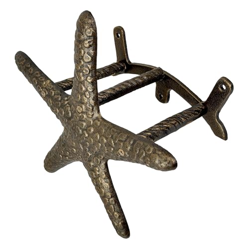 Zeckos Garden Hose Holder Starfish Bronze 12 Inch Cast Iron | Textured Coastal Shape, 5.5 Inch Deep, Three Mounting Tabs, Matching Screws - color: Starfish - Bronze