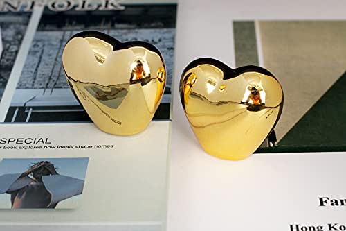 2pcs Gold Small Animal Statue Heart Statue Decor Modern Style Ceramic Gold Heart Animal Figurines Statues for Home Decor Accents Living Room Office Table Bookshelf Desk Bedroom Decorative Objects - size: Heart