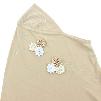 Instant Hijab for Kids Girls Hijabs Muslim Islamic Head Scarf with Rhinestone and Flowers - color: Cream