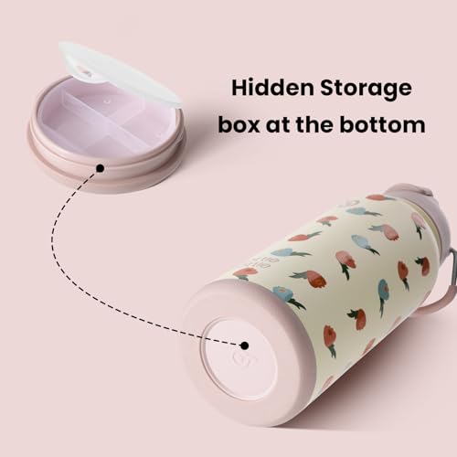 BOTTLE BOTTLE 32oz Insulated Water Bottle with Pill Box | Stainless Steel,Sport Water Bottle, with Straw Dual-use Lid and Pill Box, Design for Gym - color: buds rain