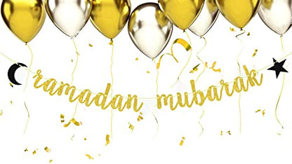 Ramadan Mubarak Banner Eid Mubarak Decorations for Happy Eid Muslim Islam Party Decorations Gold Glitter