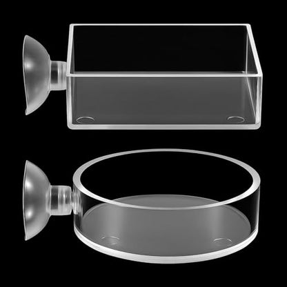 2Pcs Shrimp Feeding Dish, Aquarium Feeding Dish with Suction Cup Acrylic Fish Food Feeder for Freshwater and Saltwater Tanks Round and Square