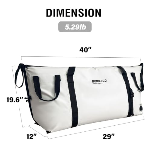 Buffalo Gear Insulated Fish Cooler - 27.5QT 58QT Waterproof Flat Bottom Bag, Leakproof and Fishing Kill Bag - color: White-69QT