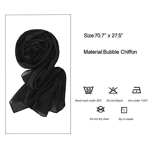 Yeieeo Chiffon Head Wraps for Women - Solid Color Fashion Bubble Chiffon Scarf Hijab - color: Black
