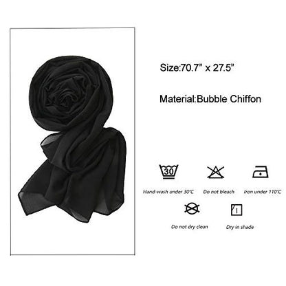 Yeieeo Chiffon Head Wraps for Women - Solid Color Fashion Bubble Chiffon Scarf Hijab - color: Black