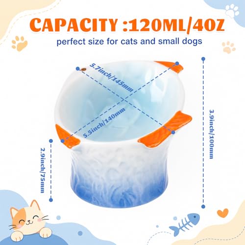 Tioncy 2 Pcs Raised Tilted Ceramic Cat Food Bowl Fish Shape Cute Elevated Slanted Shallow Angled Cat Dish Non Slip Feeder Bowl for Anti-Vomiting and Fatigue (Blue,Orange) - color: Blue,Orange
